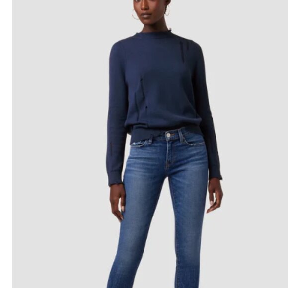 Hudson Sweater Women's Large Blue Distressed Twist Back Cotton-Cashmere Blend LS - Picture 4 of 15